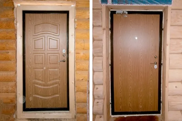 Фотография входной двери в деревянный дом с теплоизоляцией