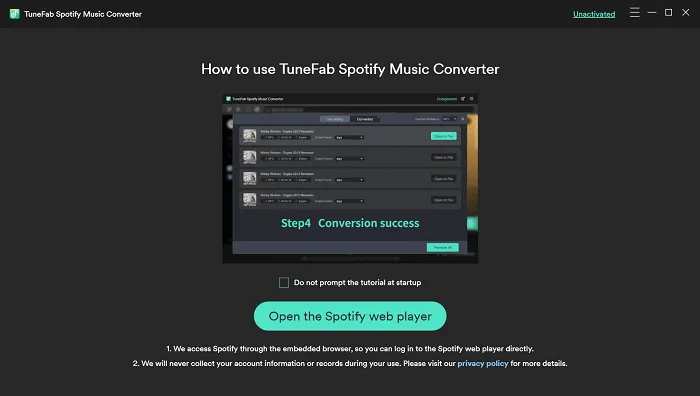 Приветственная страница Tunefab Spotify Music Converter
