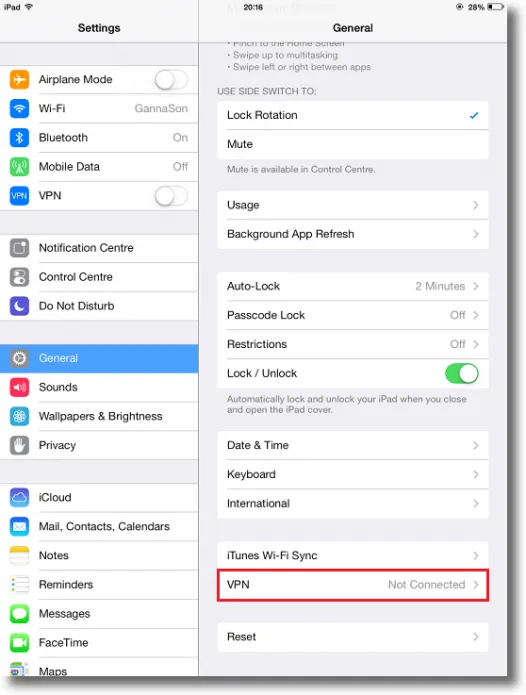 Настройте VPN на iPad из меню устройства
