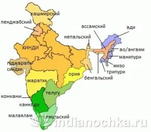 Карта языков Индии.