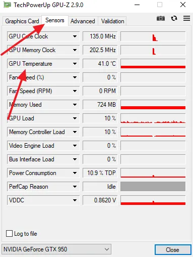 Температура GPU в GPU-Z