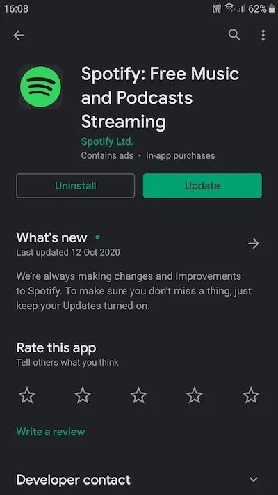 Обновление приложения Spotify