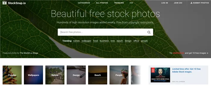 StockSnap-сайт с профессиональными фотографиями