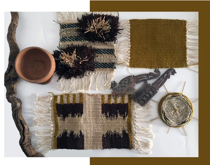 Причудливые ковровые композиции с коричневыми, бордовыми и белыми нитями