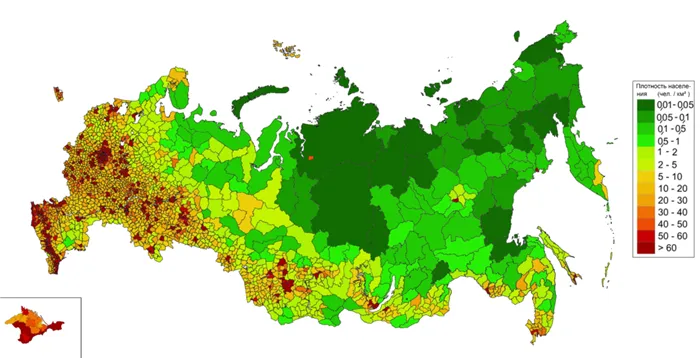 Отличная карта плотности населения России скачать