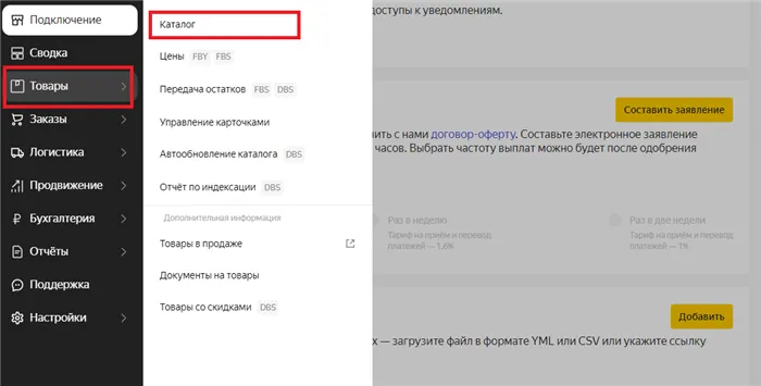 Диаграммная структура каталога товаров на Яндекс.