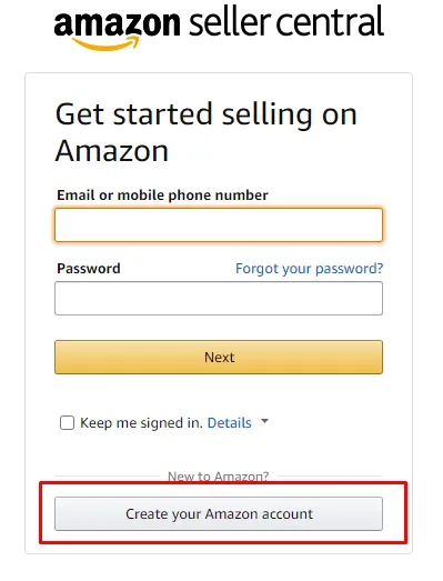 Выбираем «Create your Amazon account»