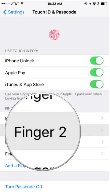 Настройки отпечатка в Touch ID