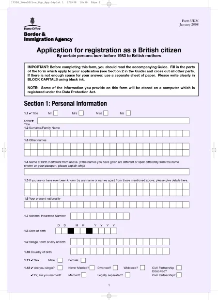 Бланк заявления на получение гражданства Великобритании