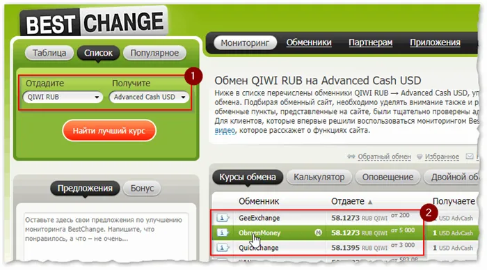Обмен QIWI RUB на Advanced Cash USD – где выгоднее обменять