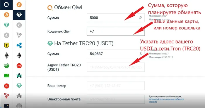 как проходит обмен рублей на USDT
