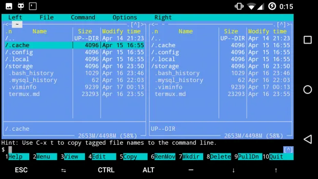 Midnight Commander в Termux