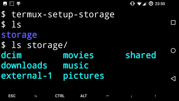 Внешние каталоги с помощью termux-setup-storage 