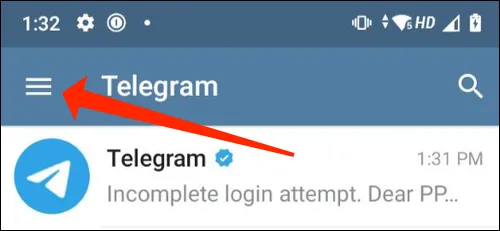 Коснитесь трехстрочного меню в Telegram для Android.