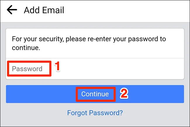 Введите пароль Facebook и коснитесь 