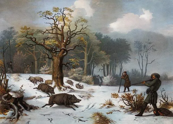 загонная охота на кабана зимой