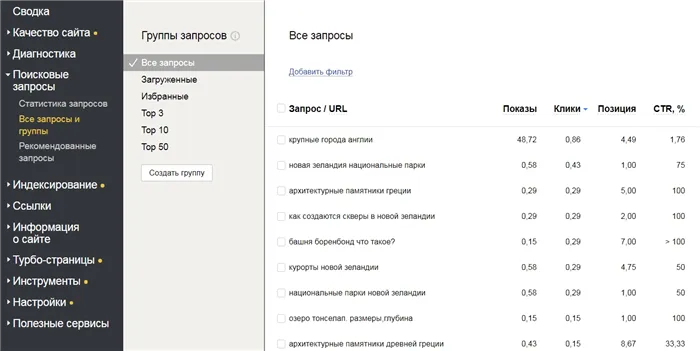 Проверка позиций в вебмастере Яндекс