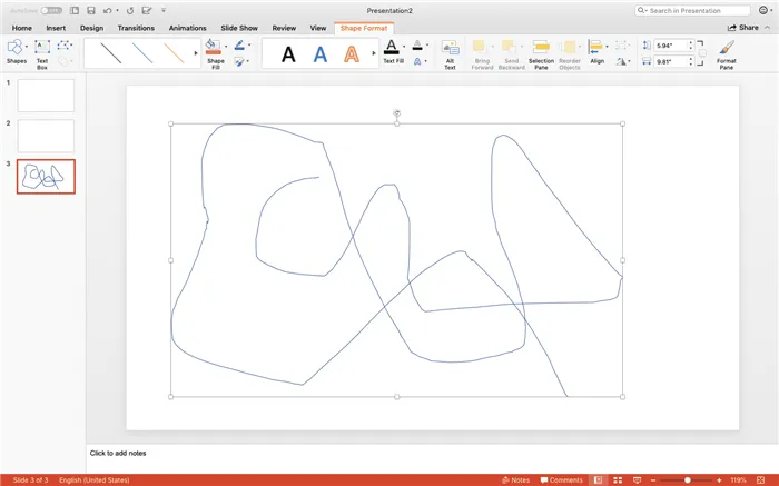 Рисование фигуры в Powerpoint с помощью инструмента Scribble