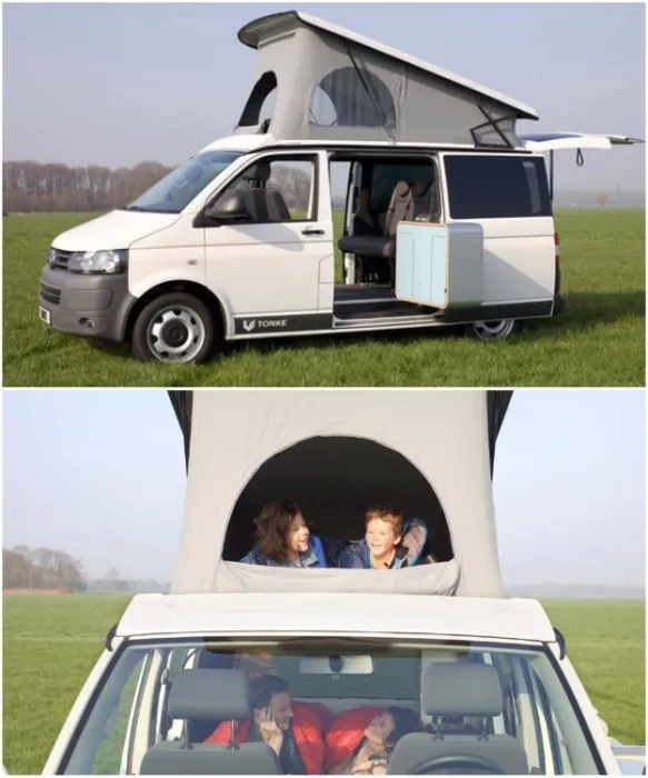 Кемпер Tonke Van легко превращается в уютный дом на колесах для семьи с двумя и более детьми. newatlas.com.