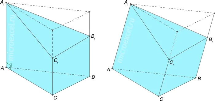 Усеченная треугольная призма (прямая и наклонная)