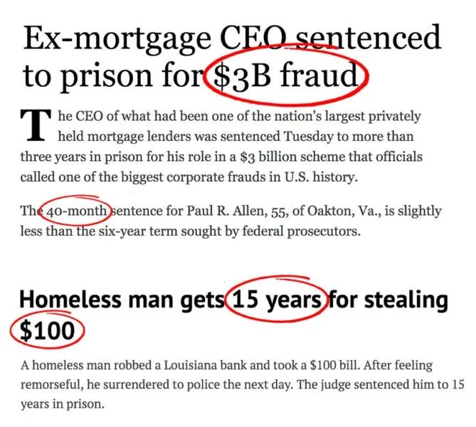 Бывший топ менеджер осуждён на 40 месяцев за мошенничество на млрд. бездомный получил 15 лет за кражу $100, в которой сам и сознался придя в полицию