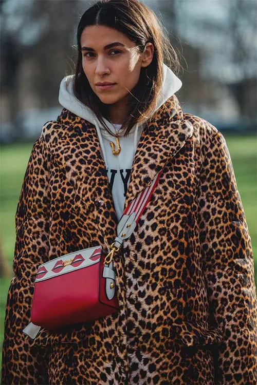 Леопардовое пальто - красная сумка