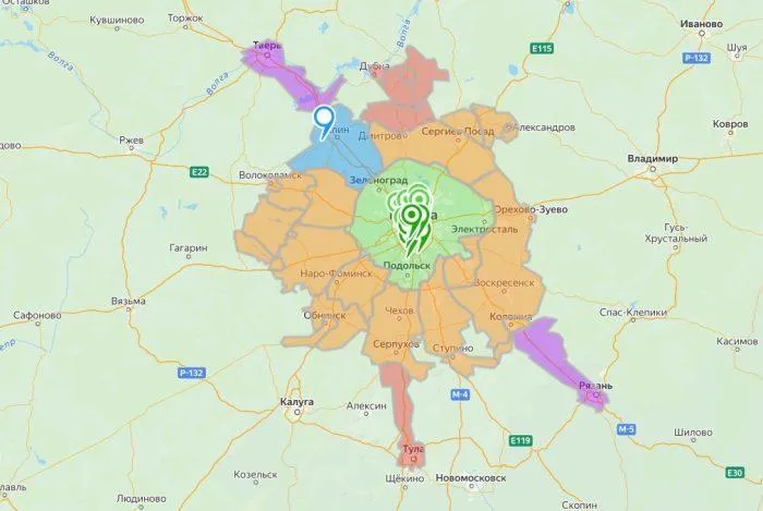 Карта доставки по Москве и Московской области