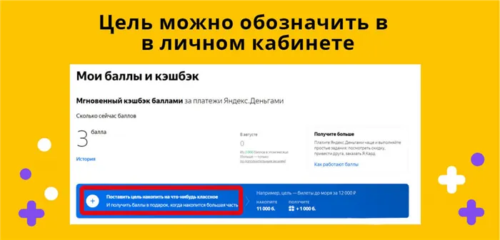 Цель можно обозначить в личном кабинете Яндекс.Денег 