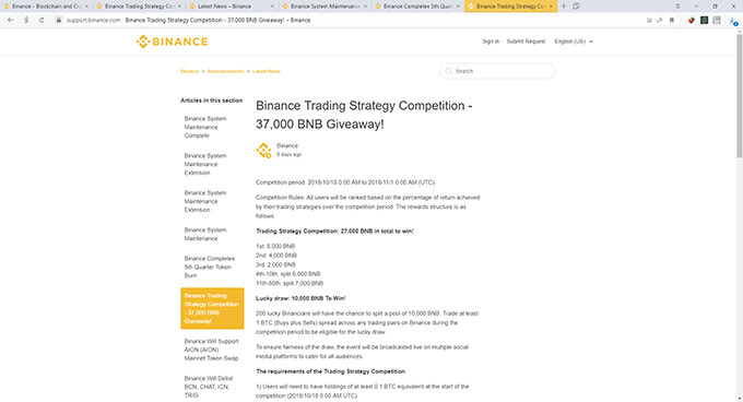 Обзор Binance: конкурсы и акции