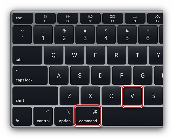 Вставка текста на MacBook с помощью сочетания клавиш